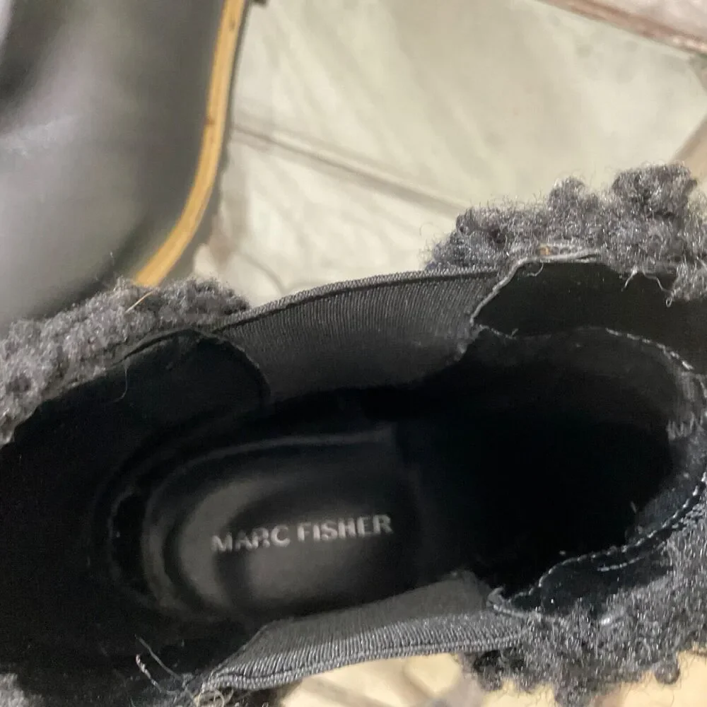 Marc Fisher Black Ink faux Leather/fur Chelsea Platform Boot women’s Size11 Blk